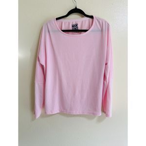 Muk Luks Buttery Soft Pink Long Sleeve Side Slit Scoop Neck Top, Size M